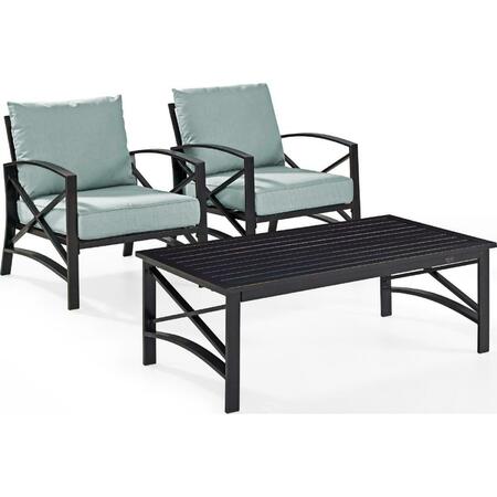 CROSLEY 3 Piece Kaplan Outdoor Seating Set with Mist Cushion - Two Kaplan Outdoor Chairs, Coffee Table KO60012BZ-MI